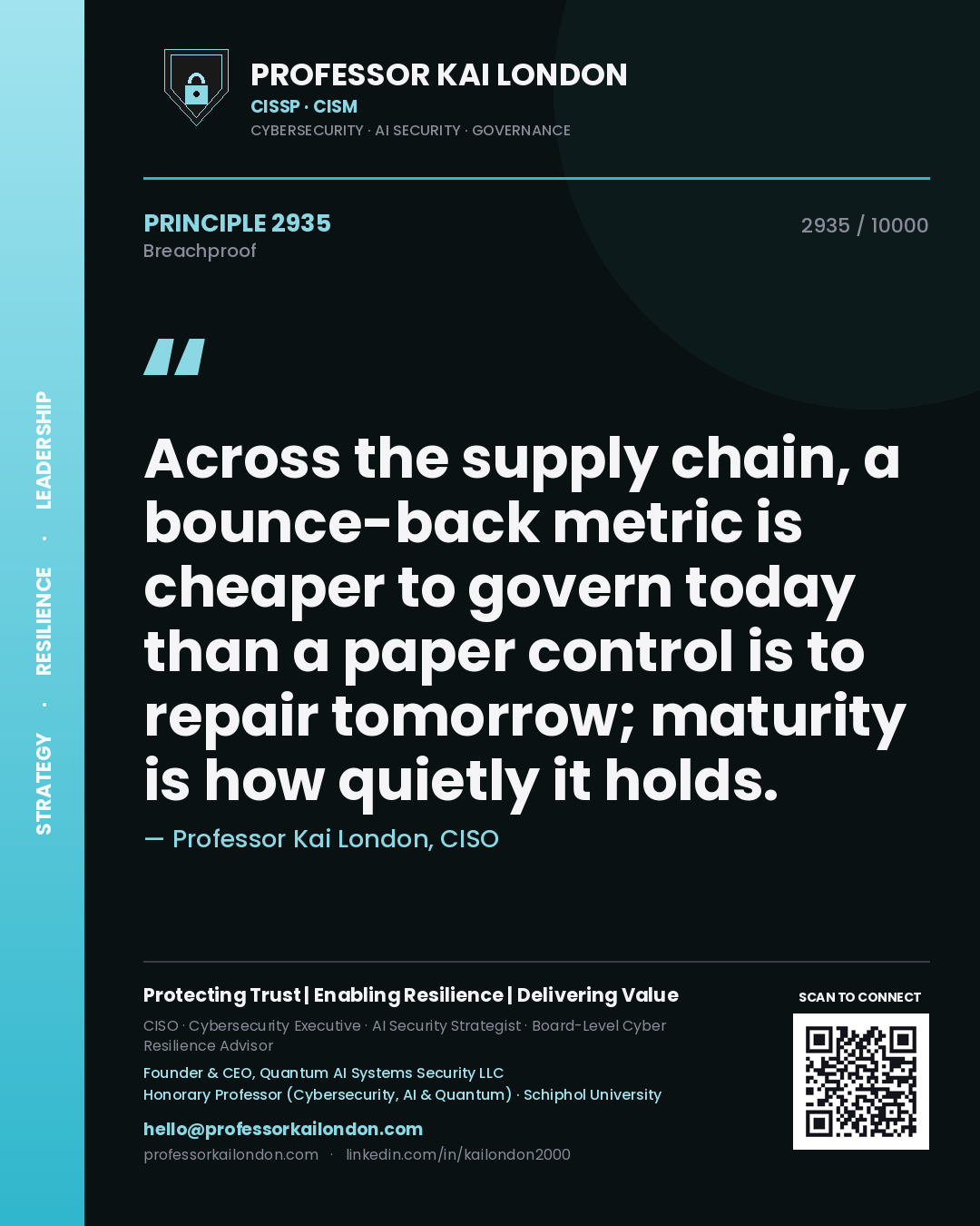 Professor Kai London principle 2935: Across the supply chain, a bounce-back metric is cheaper to govern today than a paper control is to repair tomorrow; maturity is how quietly it holds.