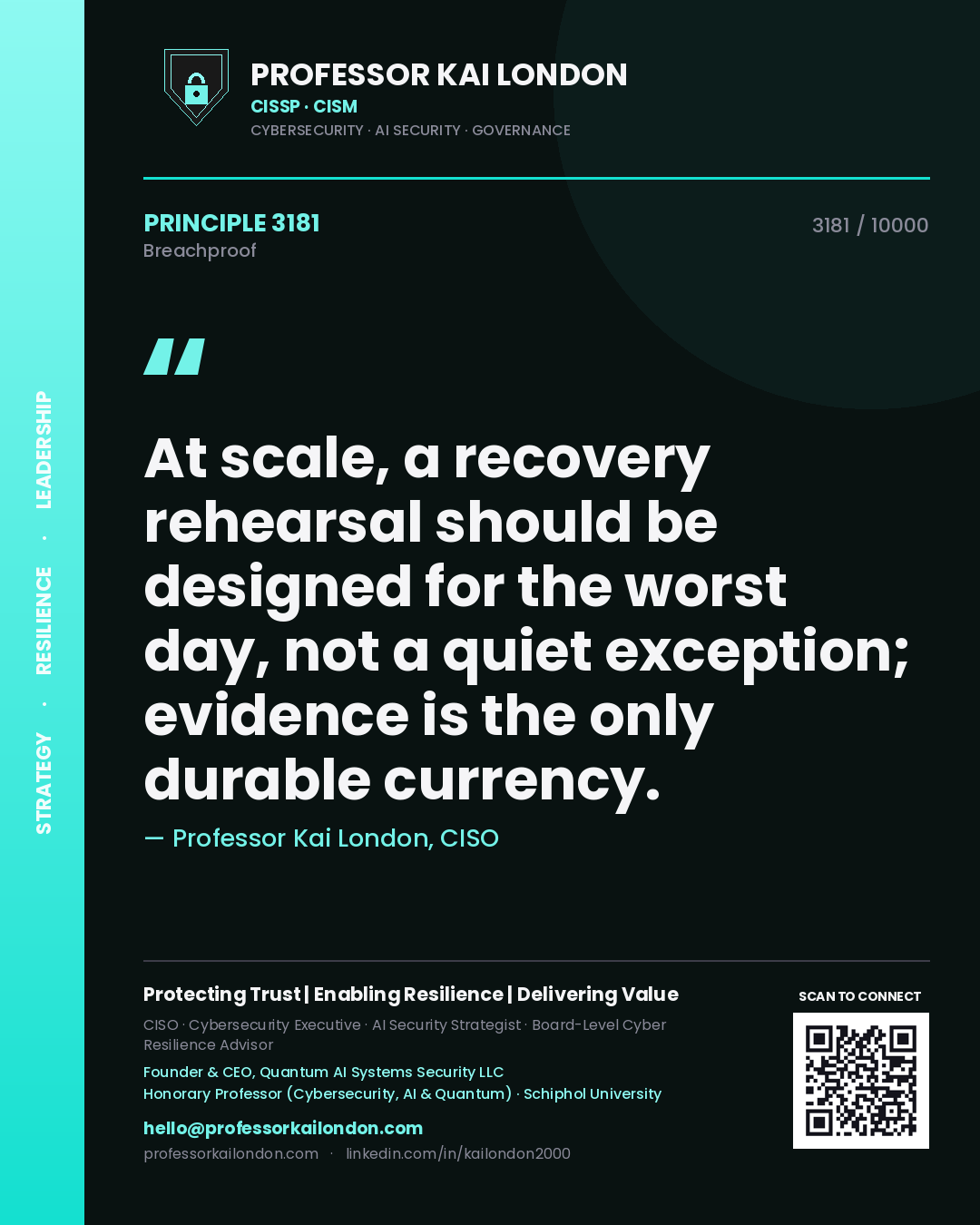 Professor Kai London principle 3181: At scale, a recovery rehearsal should be designed for the worst day, not a quiet exception; evidence is the only durable currency.