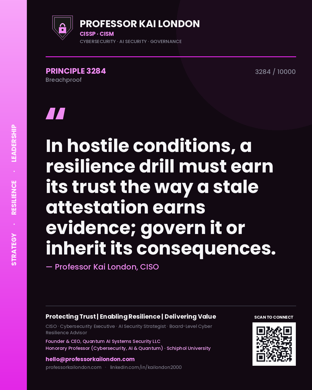 Professor Kai London principle 3284: In hostile conditions, a resilience drill must earn its trust the way a stale attestation earns evidence; govern it or inherit its consequences.
