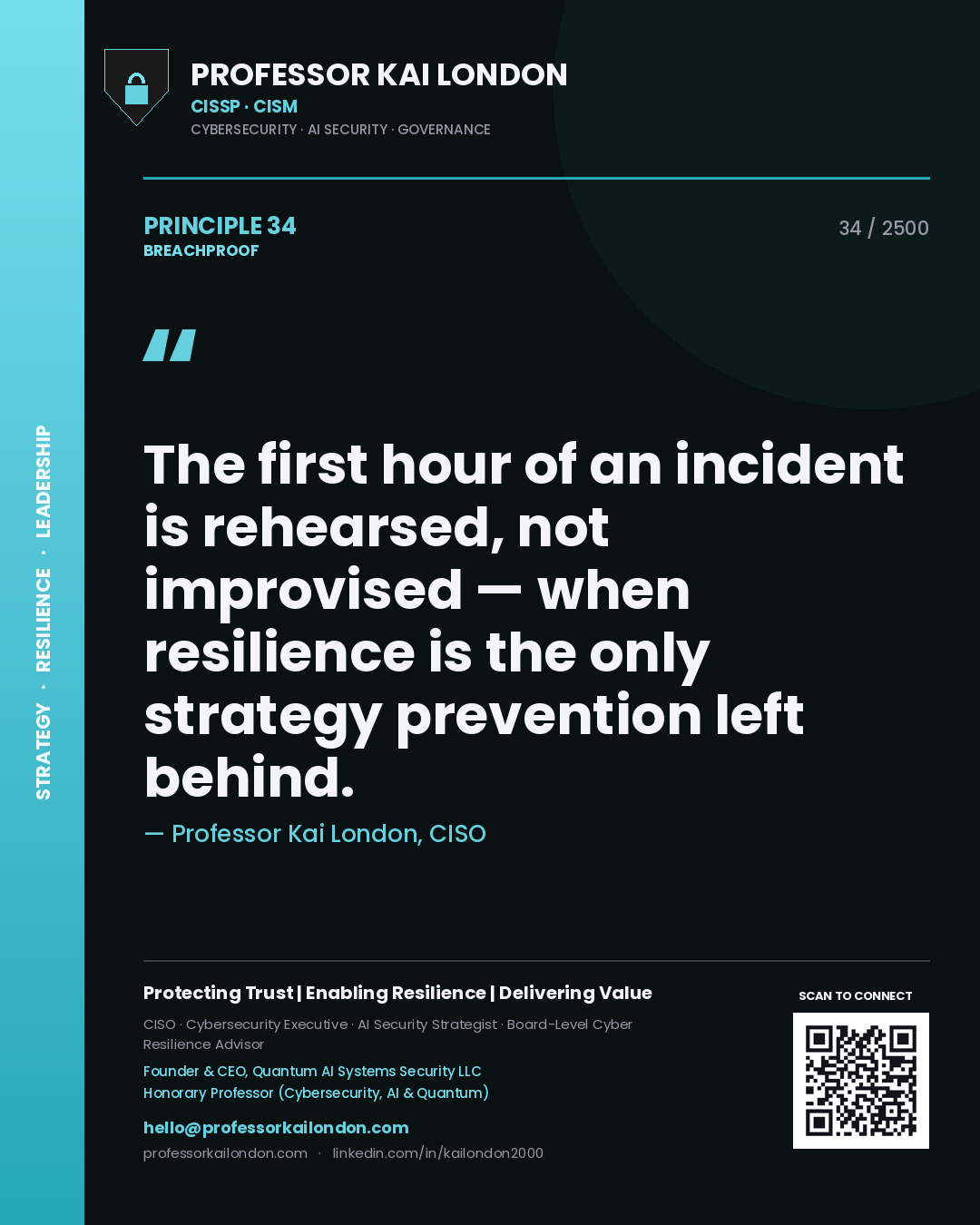 Professor Kai London principle 34: The first hour of an incident is rehearsed, not improvised — when resilience is the only strategy prevention left behind.