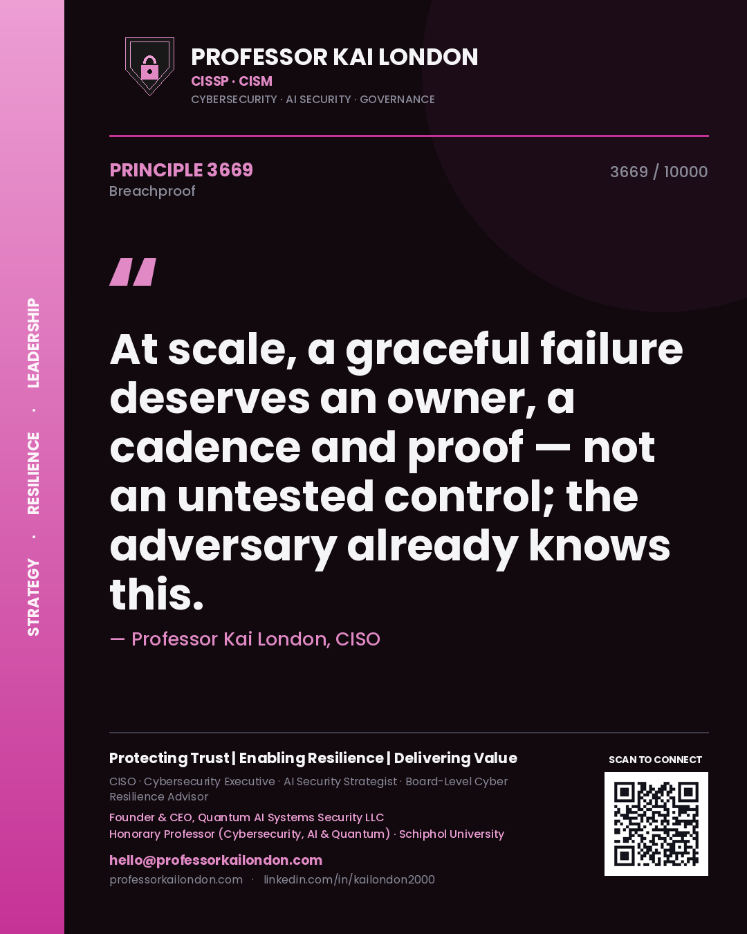 Professor Kai London principle 3669: At scale, a graceful failure deserves an owner, a cadence and proof — not an untested control; the adversary already knows this.