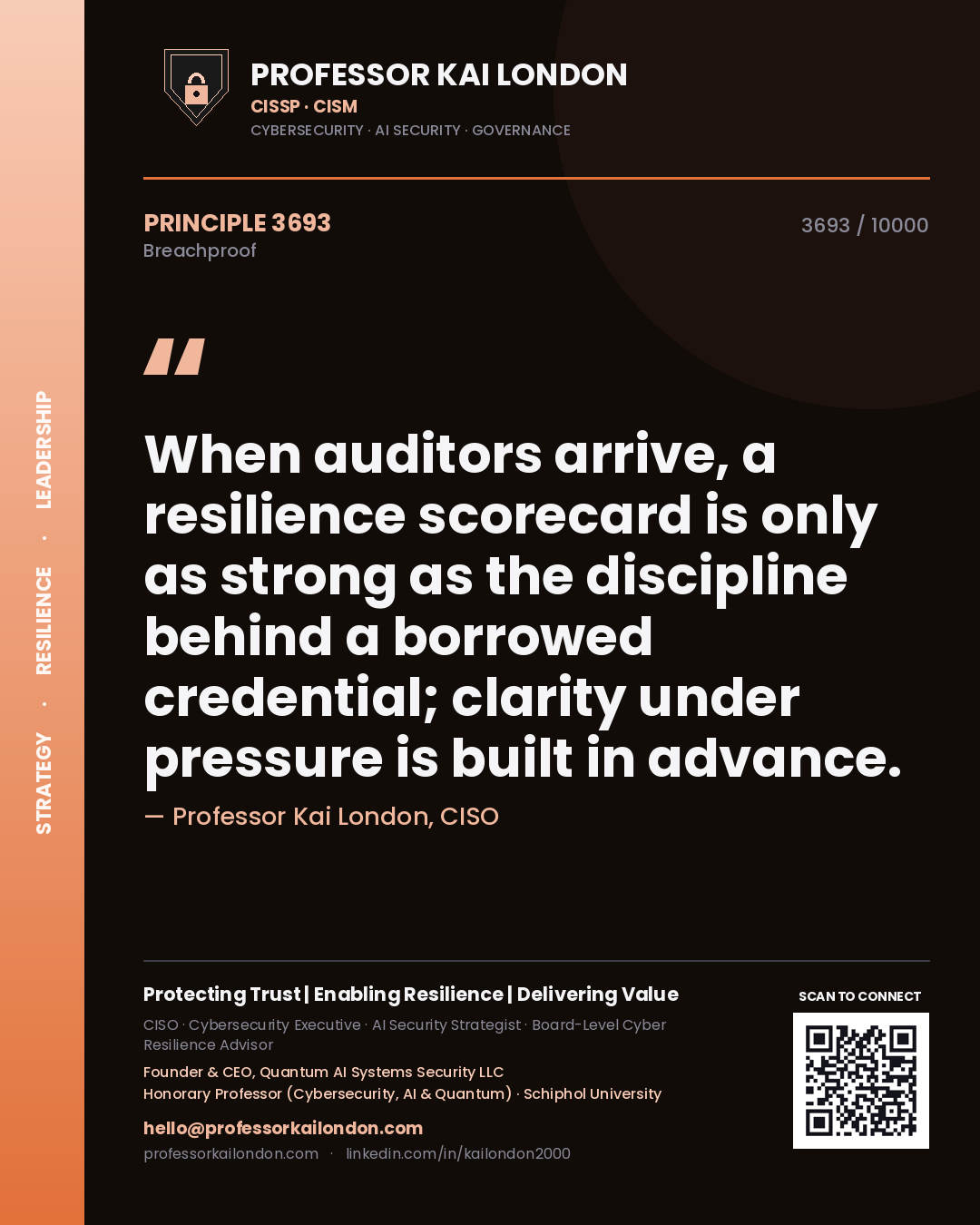 Professor Kai London principle 3693: When auditors arrive, a resilience scorecard is only as strong as the discipline behind a borrowed credential; clarity under pressure is built in advance.