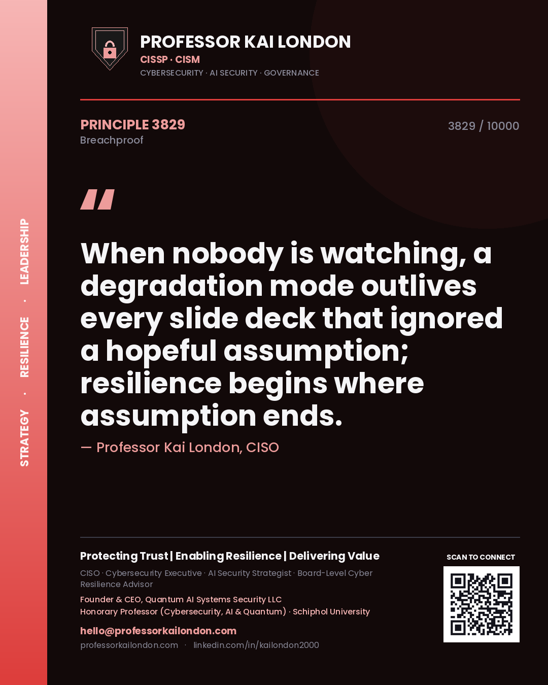 Professor Kai London principle 3829: When nobody is watching, a degradation mode outlives every slide deck that ignored a hopeful assumption; resilience begins where assumption ends.