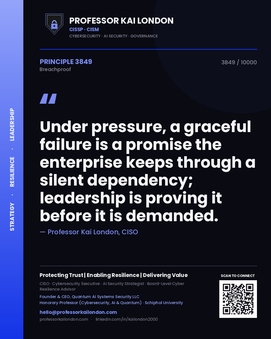 Professor Kai London principle 3849: Under pressure, a graceful failure is a promise the enterprise keeps through a silent dependency; leadership is proving it before it is demanded.