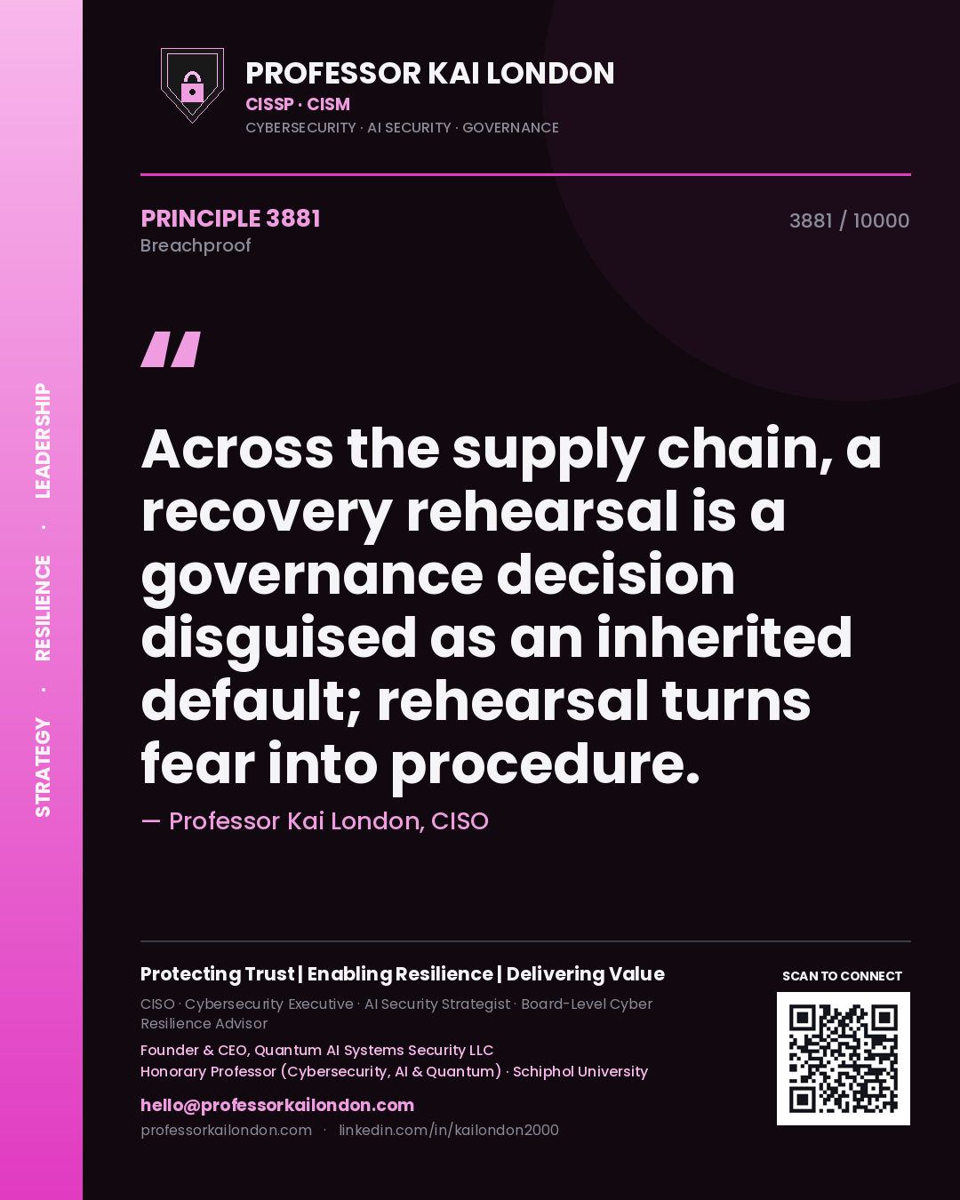 Professor Kai London principle 3881: Across the supply chain, a recovery rehearsal is a governance decision disguised as an inherited default; rehearsal turns fear into procedure.