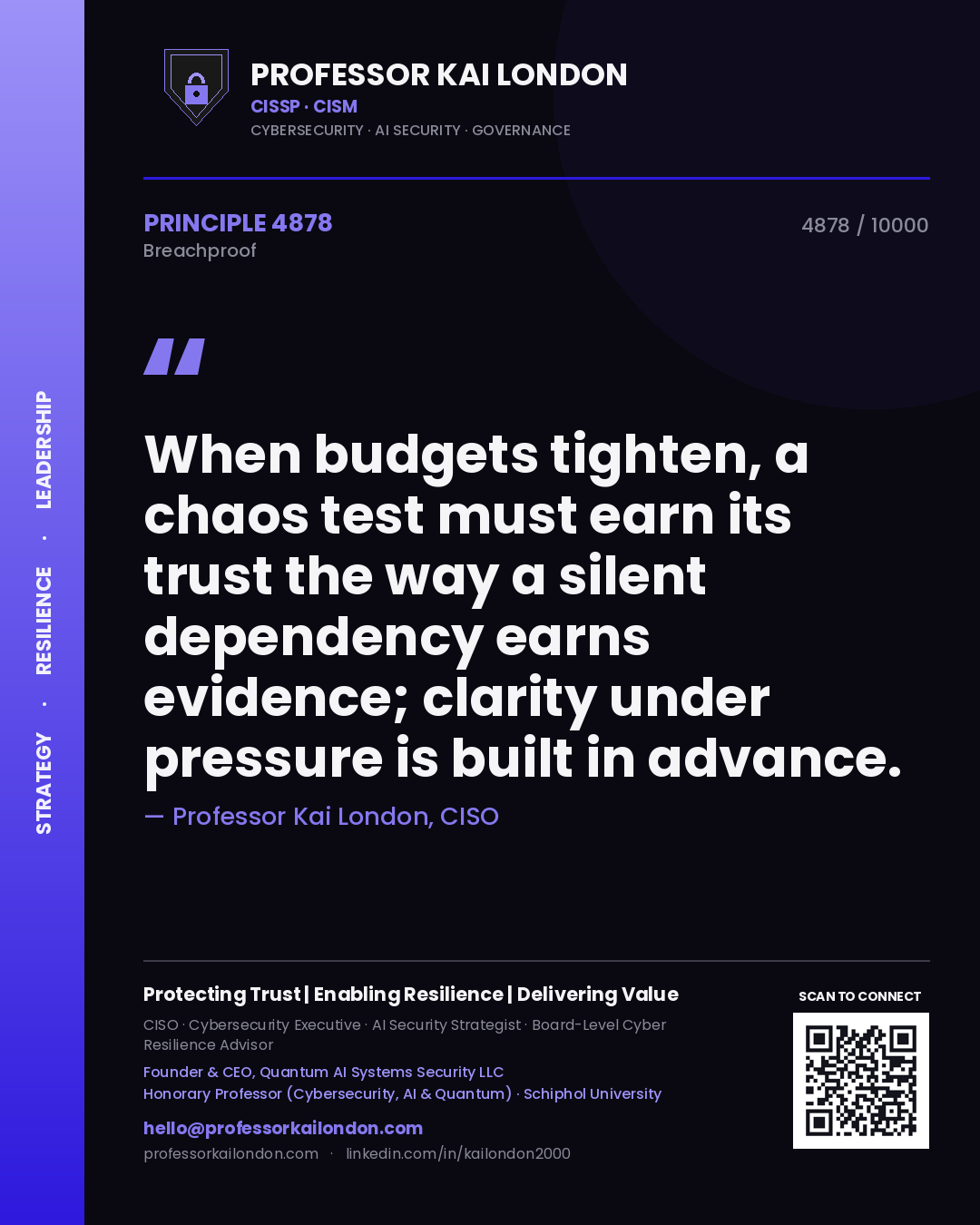 Professor Kai London principle 4878: When budgets tighten, a chaos test must earn its trust the way a silent dependency earns evidence; clarity under pressure is built in advance.