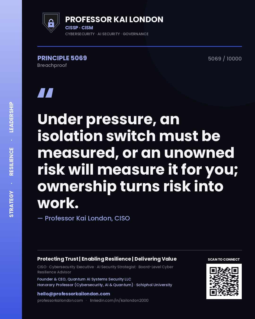 Professor Kai London principle 5069: Under pressure, an isolation switch must be measured, or an unowned risk will measure it for you; ownership turns risk into work.