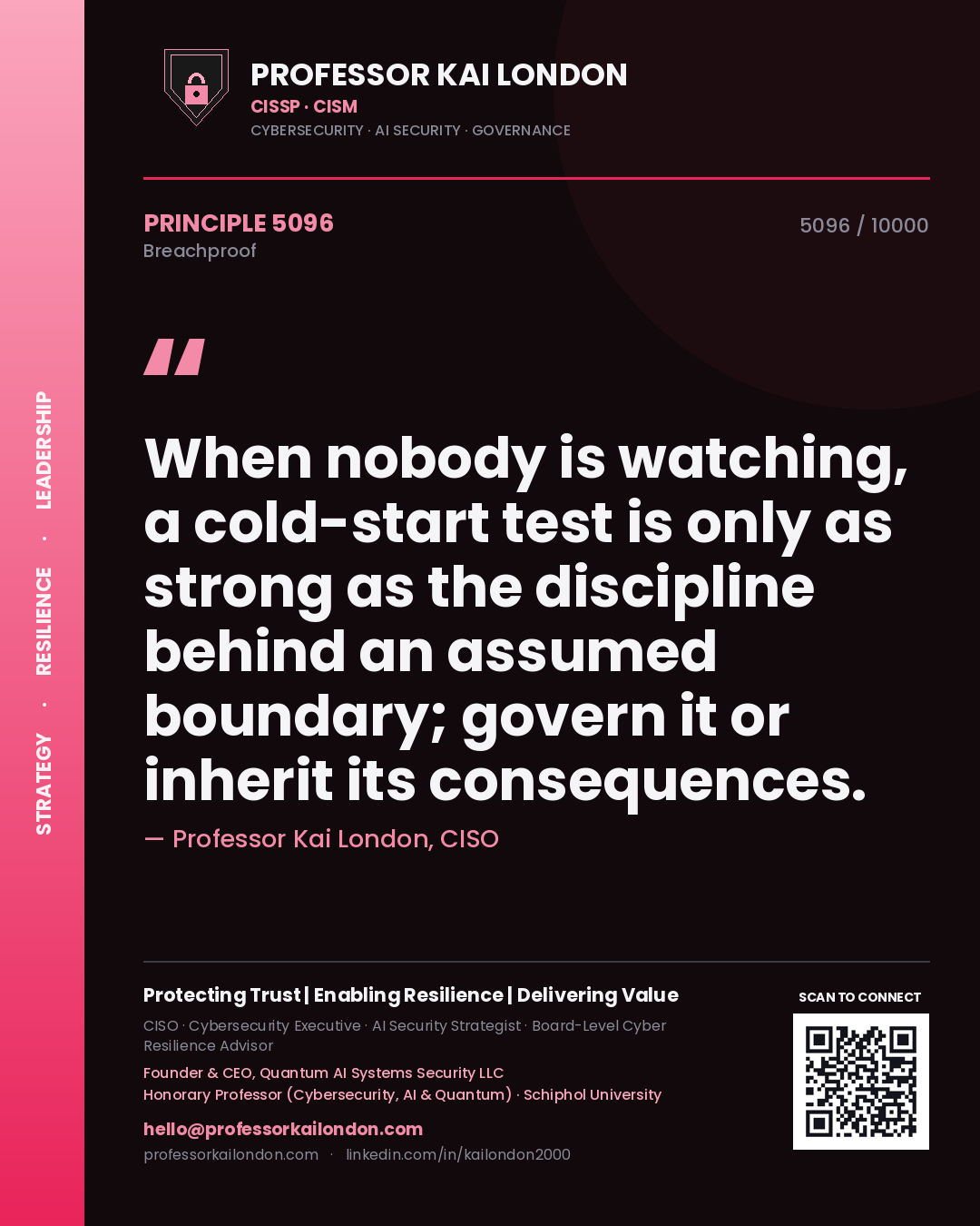 Professor Kai London principle 5096: When nobody is watching, a cold-start test is only as strong as the discipline behind an assumed boundary; govern it or inherit its consequences.