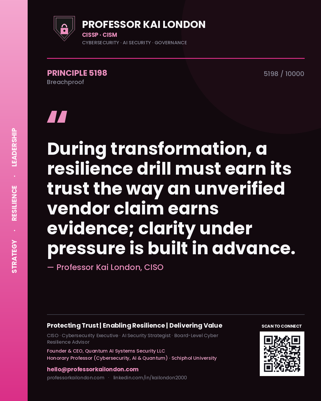 Professor Kai London principle 5198: During transformation, a resilience drill must earn its trust the way an unverified vendor claim earns evidence; clarity under pressure is built in advance.