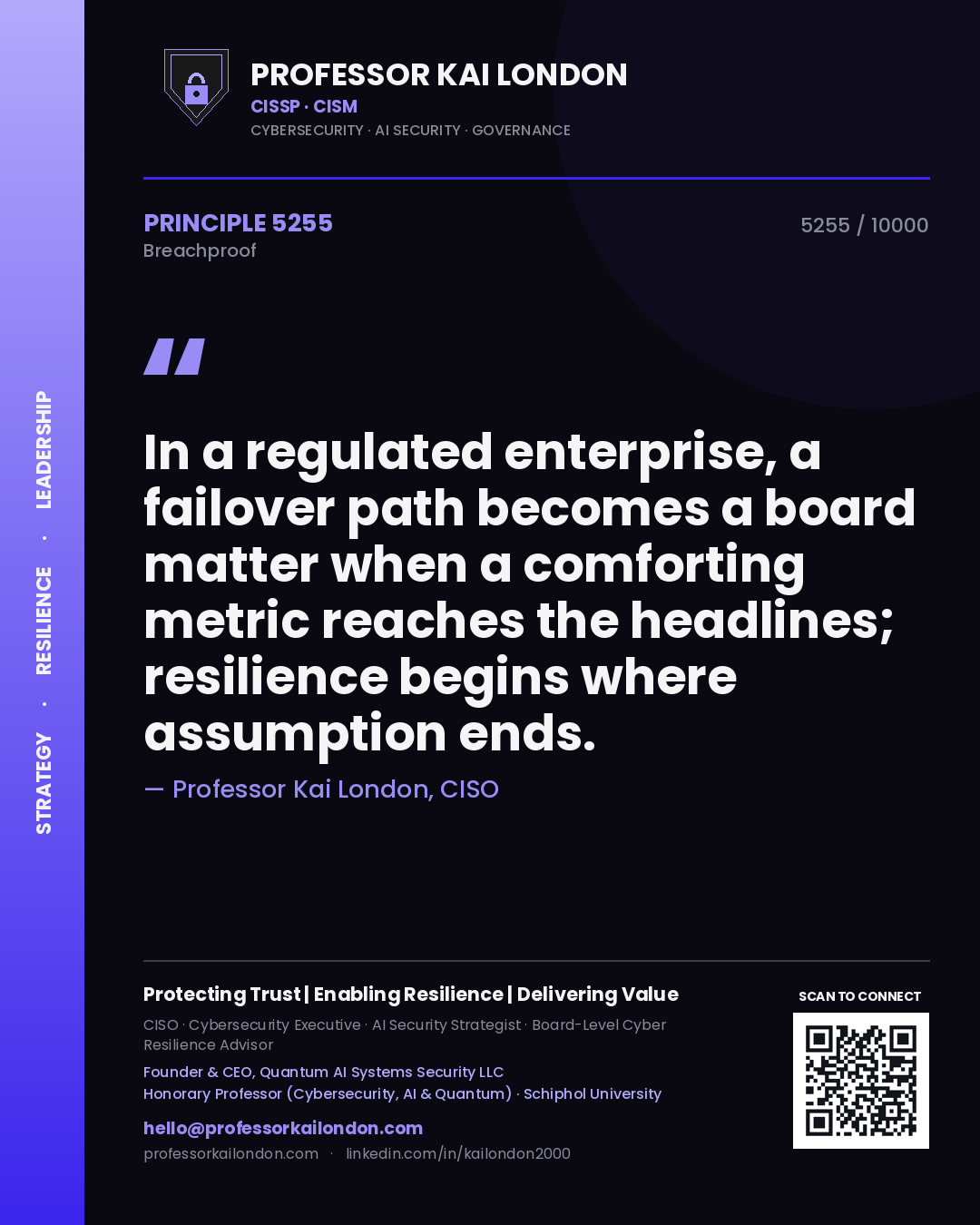 Professor Kai London principle 5255: In a regulated enterprise, a failover path becomes a board matter when a comforting metric reaches the headlines; resilience begins where assumption ends.