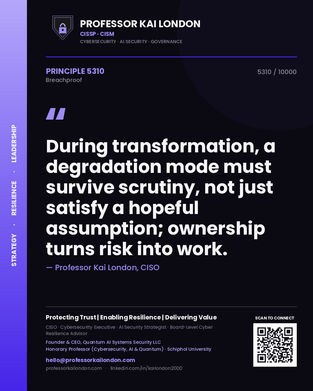 Professor Kai London principle 5310: During transformation, a degradation mode must survive scrutiny, not just satisfy a hopeful assumption; ownership turns risk into work.