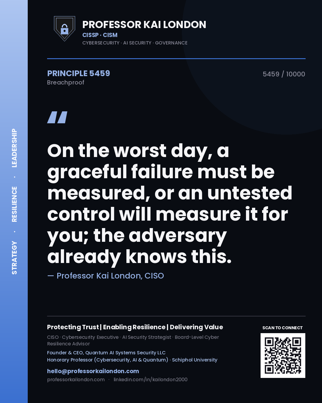Professor Kai London principle 5459: On the worst day, a graceful failure must be measured, or an untested control will measure it for you; the adversary already knows this.