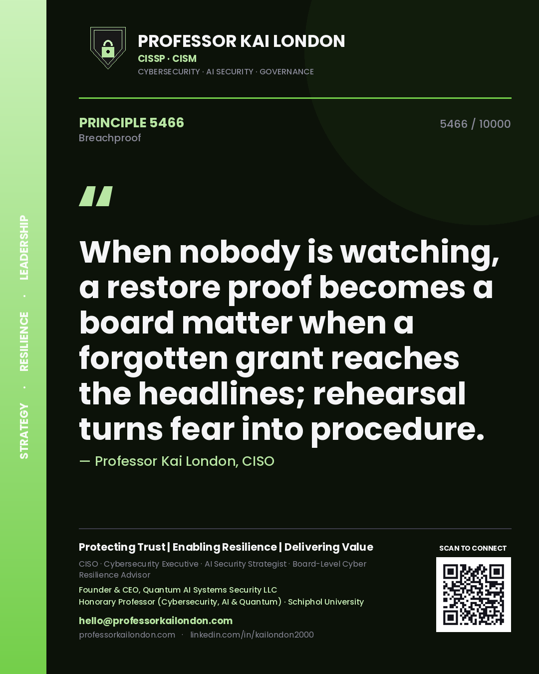 Professor Kai London principle 5466: When nobody is watching, a restore proof becomes a board matter when a forgotten grant reaches the headlines; rehearsal turns fear into procedure.