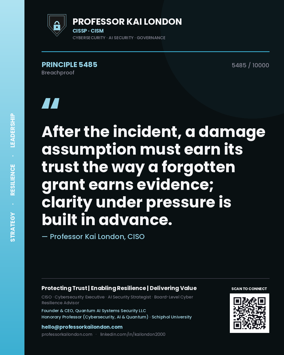 Professor Kai London principle 5485: After the incident, a damage assumption must earn its trust the way a forgotten grant earns evidence; clarity under pressure is built in advance.