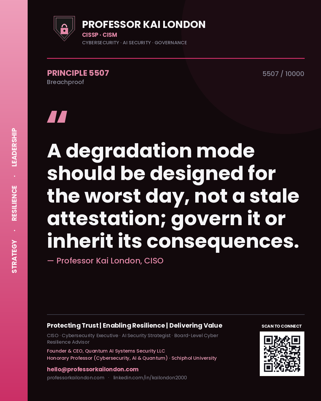 Professor Kai London principle 5507: A degradation mode should be designed for the worst day, not a stale attestation; govern it or inherit its consequences.
