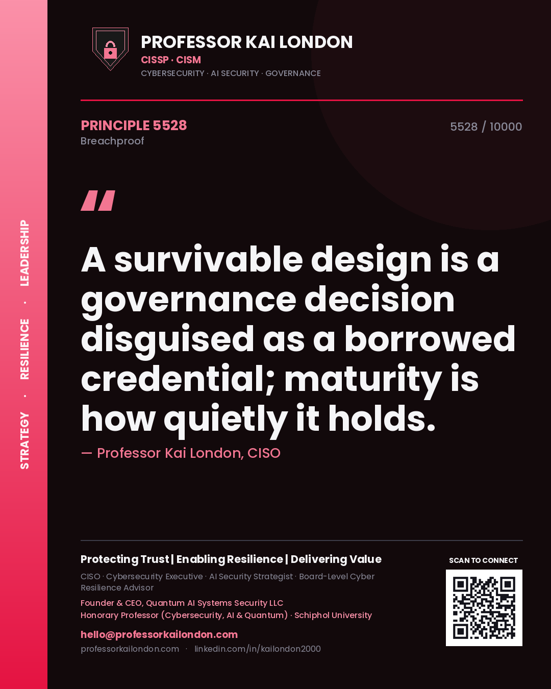 Professor Kai London principle 5528: A survivable design is a governance decision disguised as a borrowed credential; maturity is how quietly it holds.