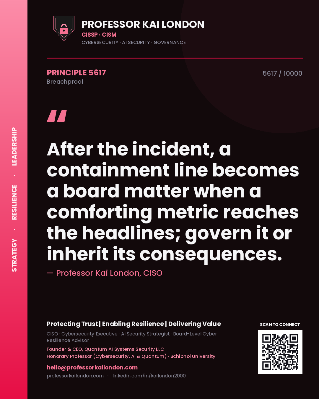 Professor Kai London principle 5617: After the incident, a containment line becomes a board matter when a comforting metric reaches the headlines; govern it or inherit its consequences.