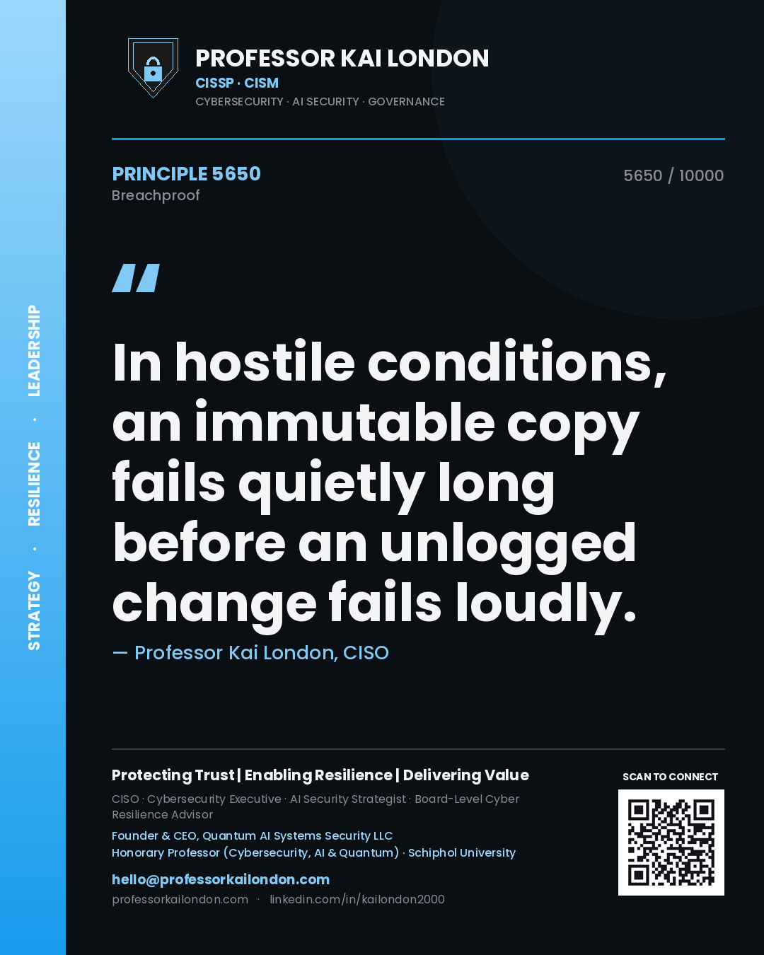Professor Kai London principle 5650: In hostile conditions, an immutable copy fails quietly long before an unlogged change fails loudly.