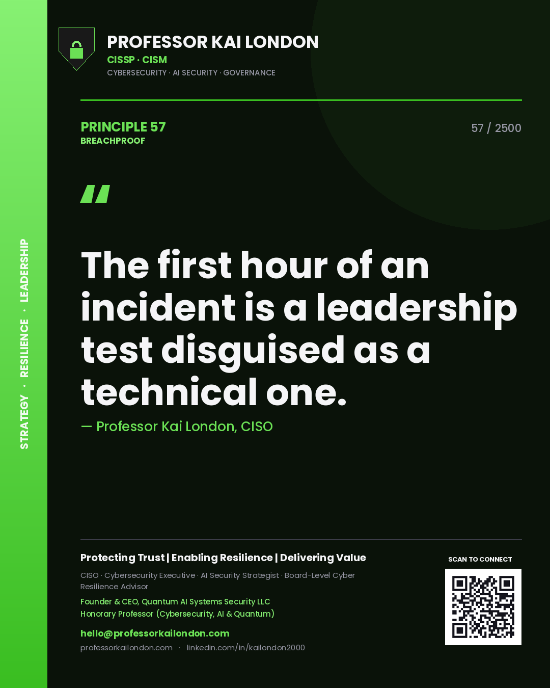 Professor Kai London principle 57: The first hour of an incident is a leadership test disguised as a technical one.