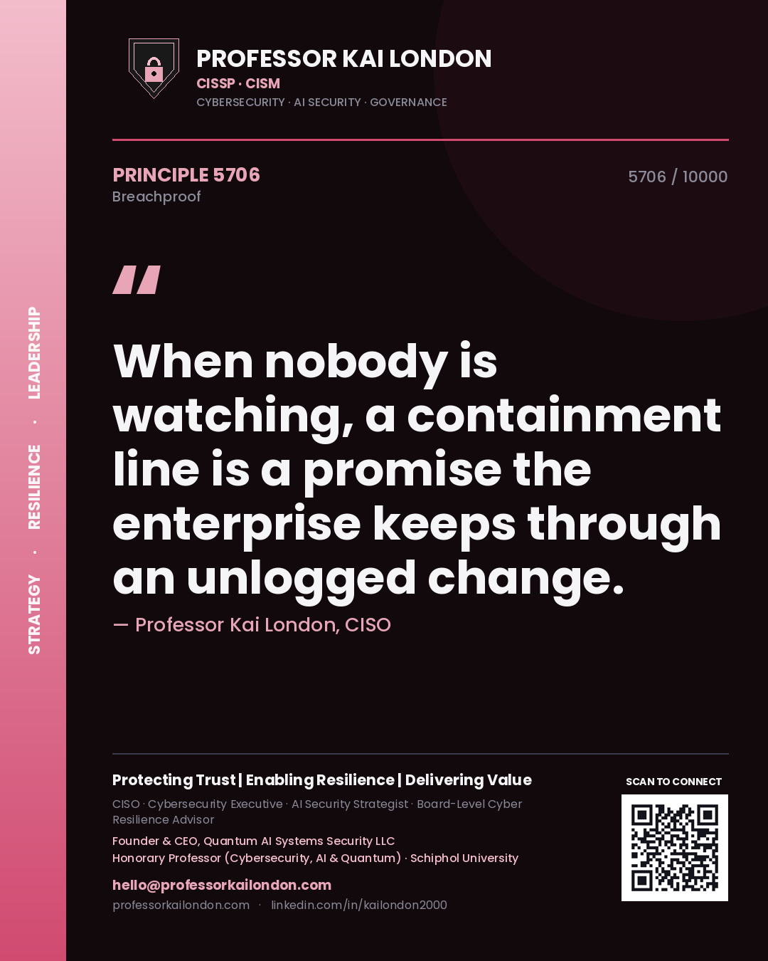 Professor Kai London principle 5706: When nobody is watching, a containment line is a promise the enterprise keeps through an unlogged change.