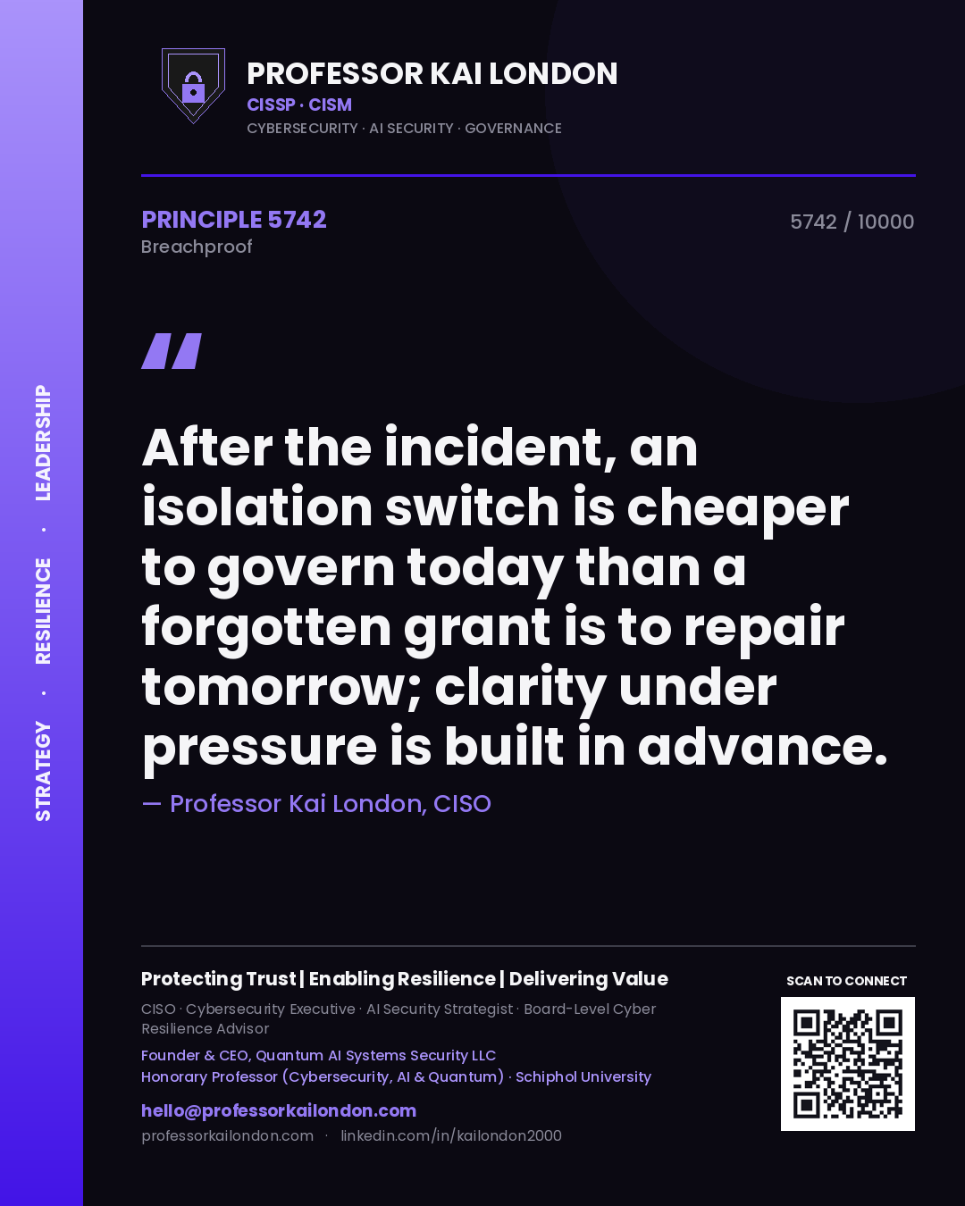 Professor Kai London principle 5742: After the incident, an isolation switch is cheaper to govern today than a forgotten grant is to repair tomorrow; clarity under pressure is built in advance.