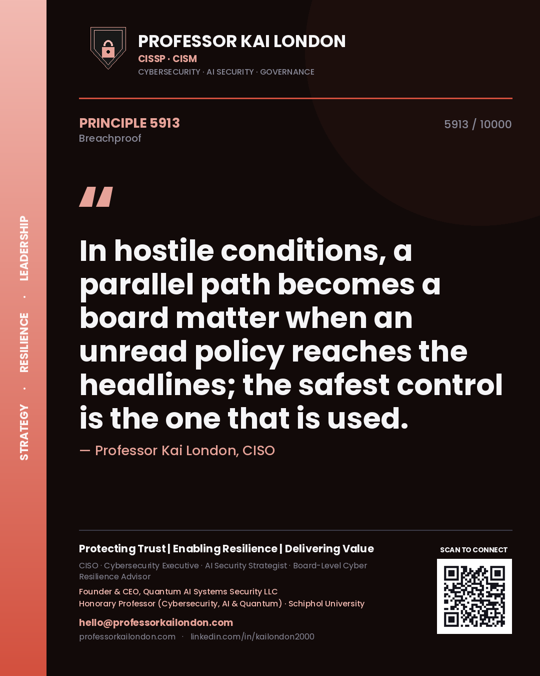 Professor Kai London principle 5913: In hostile conditions, a parallel path becomes a board matter when an unread policy reaches the headlines; the safest control is the one that is used.