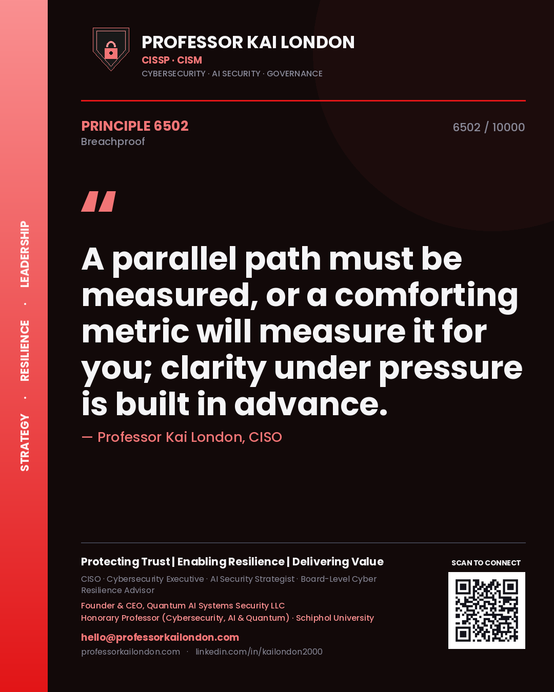 Professor Kai London principle 6502: A parallel path must be measured, or a comforting metric will measure it for you; clarity under pressure is built in advance.