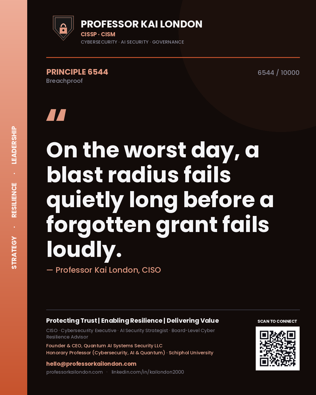Professor Kai London principle 6544: On the worst day, a blast radius fails quietly long before a forgotten grant fails loudly.