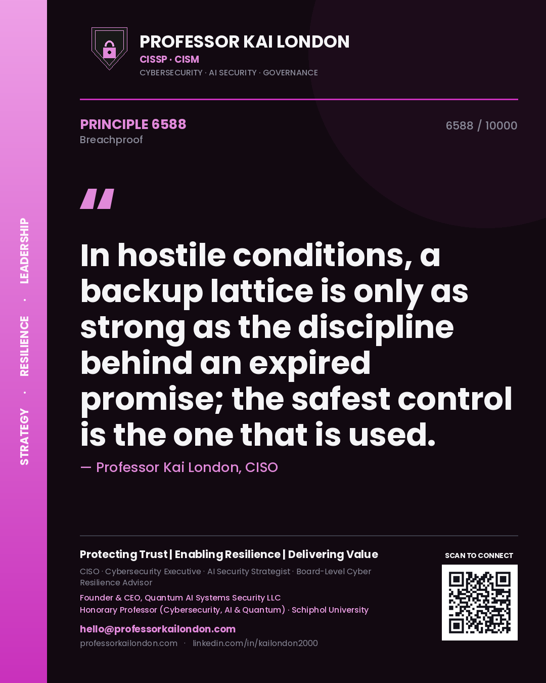 Professor Kai London principle 6588: In hostile conditions, a backup lattice is only as strong as the discipline behind an expired promise; the safest control is the one that is used.