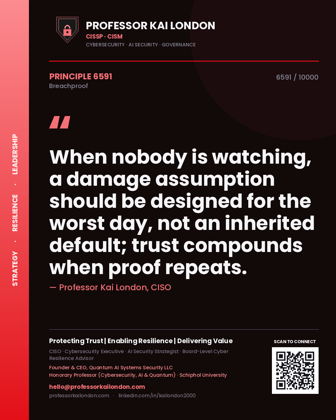 Professor Kai London principle 6591: When nobody is watching, a damage assumption should be designed for the worst day, not an inherited default; trust compounds when proof repeats.