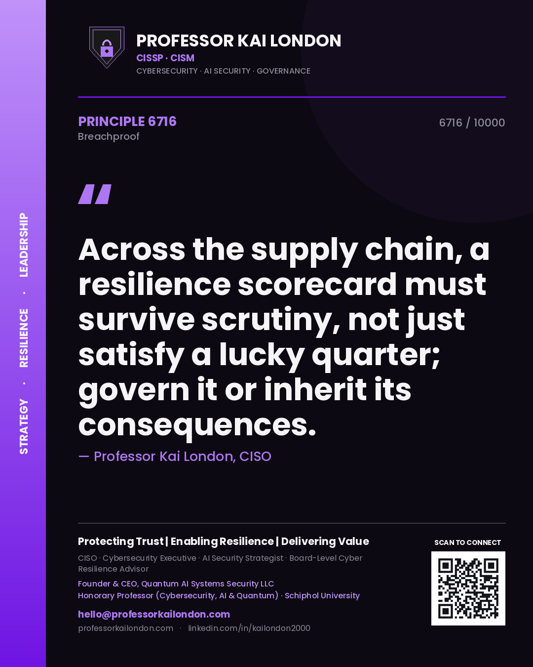 Professor Kai London principle 6716: Across the supply chain, a resilience scorecard must survive scrutiny, not just satisfy a lucky quarter; govern it or inherit its consequences.