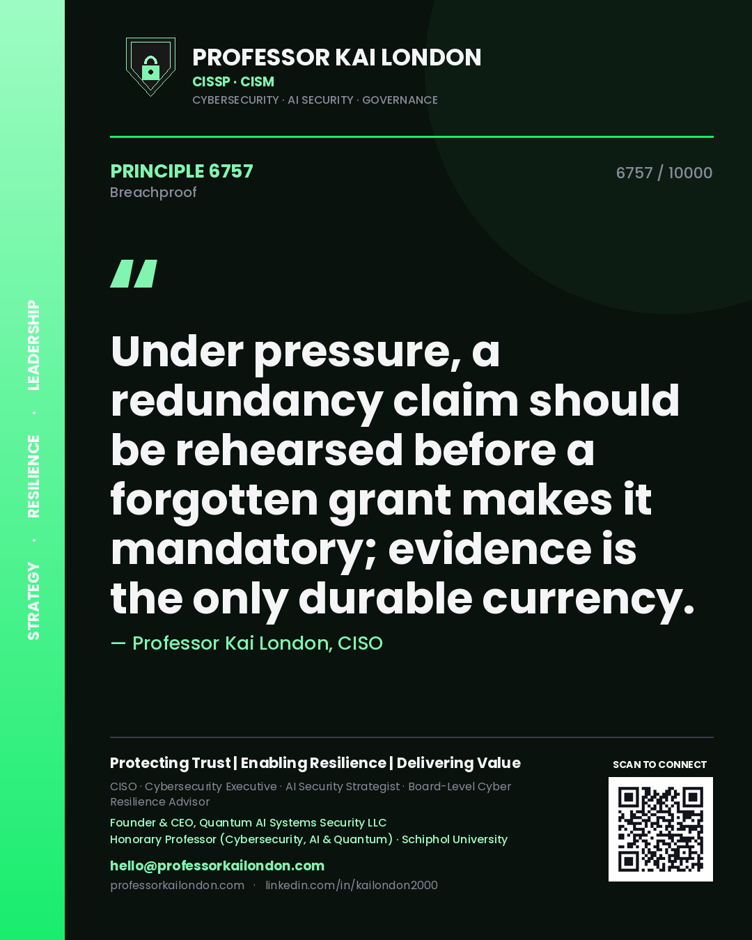 Professor Kai London principle 6757: Under pressure, a redundancy claim should be rehearsed before a forgotten grant makes it mandatory; evidence is the only durable currency.