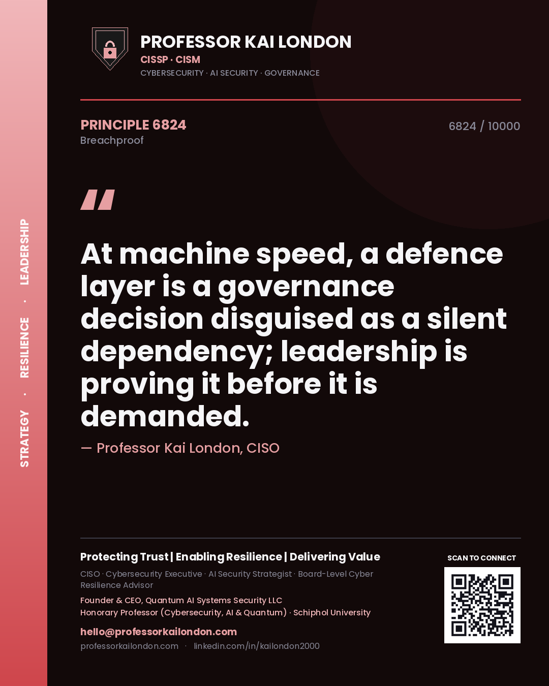 Professor Kai London principle 6824: At machine speed, a defence layer is a governance decision disguised as a silent dependency; leadership is proving it before it is demanded.
