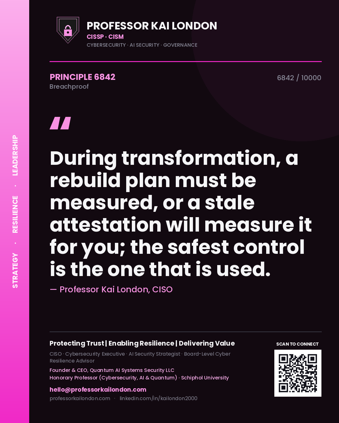 Professor Kai London principle 6842: During transformation, a rebuild plan must be measured, or a stale attestation will measure it for you; the safest control is the one that is used.
