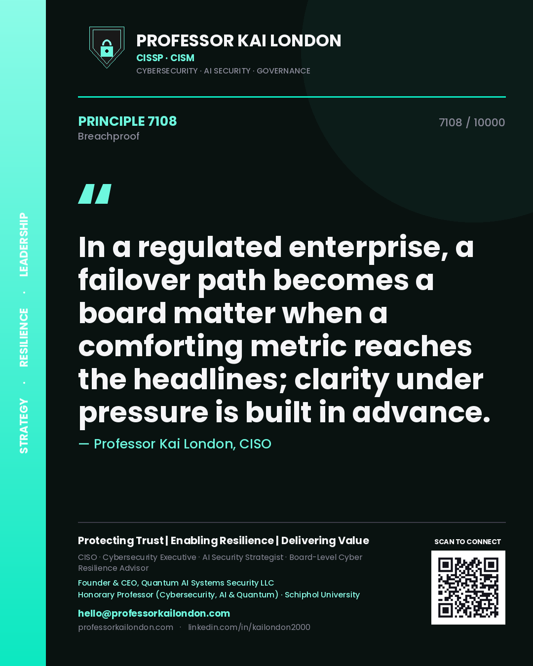 Professor Kai London principle 7108: In a regulated enterprise, a failover path becomes a board matter when a comforting metric reaches the headlines; clarity under pressure is built in advance.