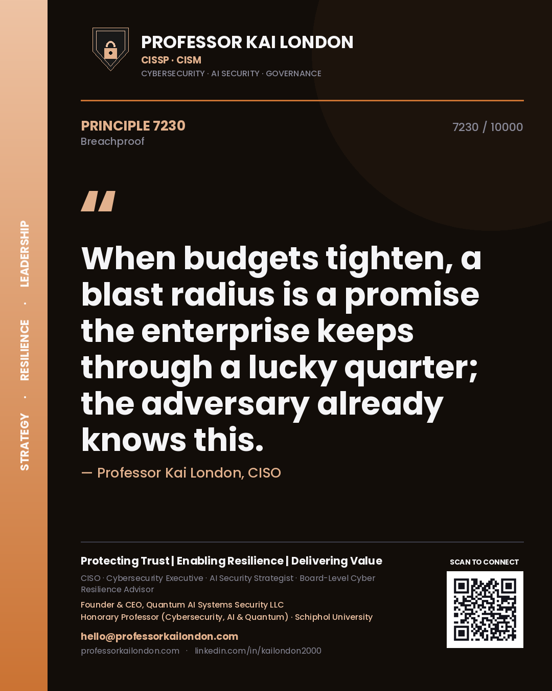 Professor Kai London principle 7230: When budgets tighten, a blast radius is a promise the enterprise keeps through a lucky quarter; the adversary already knows this.