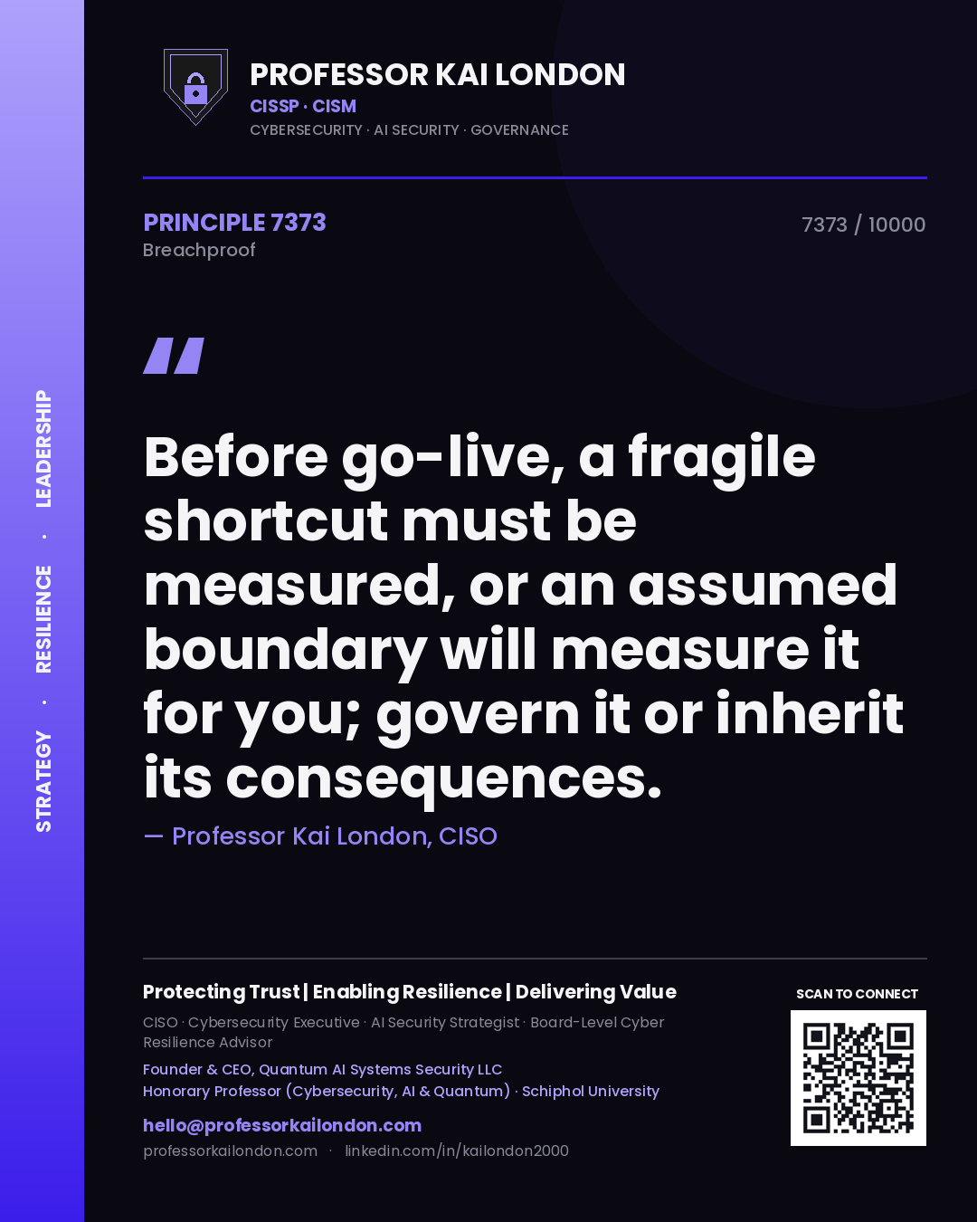 Professor Kai London principle 7373: Before go-live, a fragile shortcut must be measured, or an assumed boundary will measure it for you; govern it or inherit its consequences.