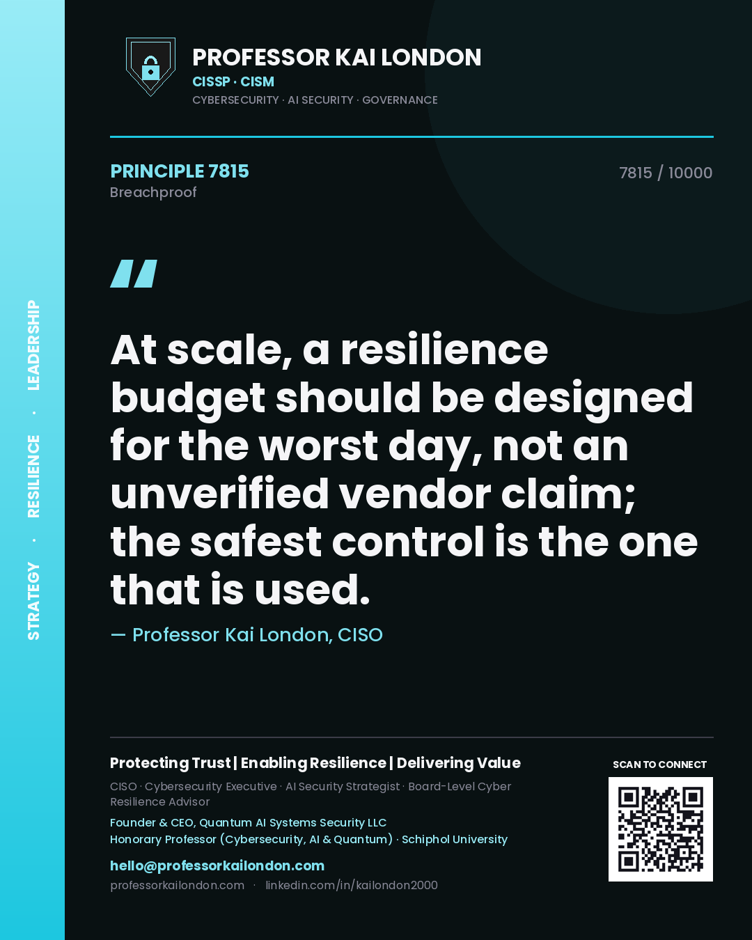 Professor Kai London principle 7815: At scale, a resilience budget should be designed for the worst day, not an unverified vendor claim; the safest control is the one that is used.