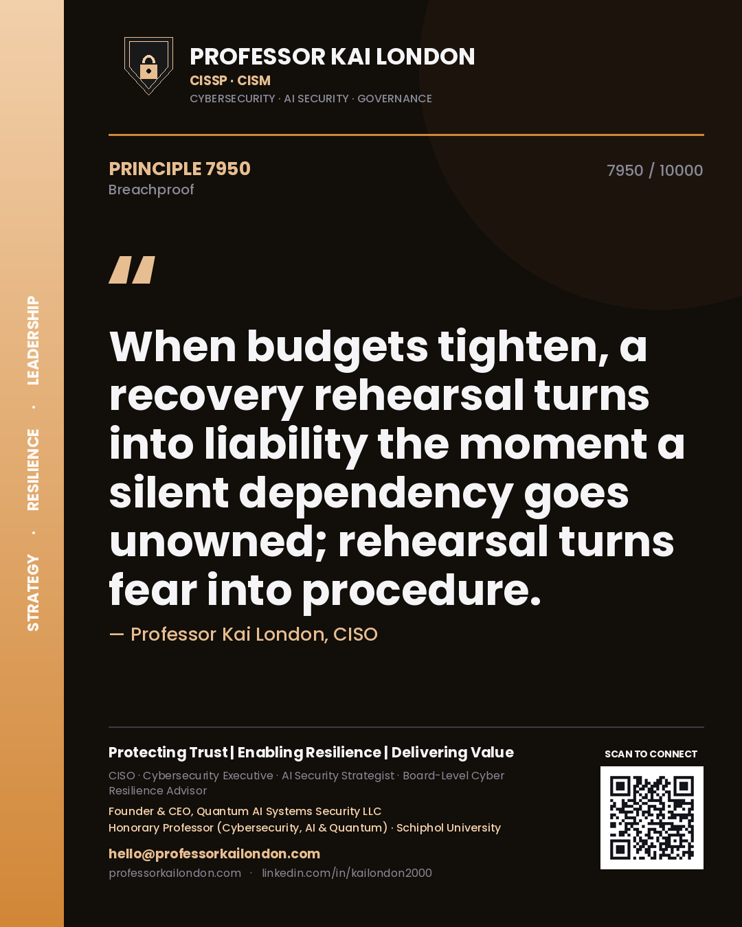 Professor Kai London principle 7950: When budgets tighten, a recovery rehearsal turns into liability the moment a silent dependency goes unowned; rehearsal turns fear into procedure.