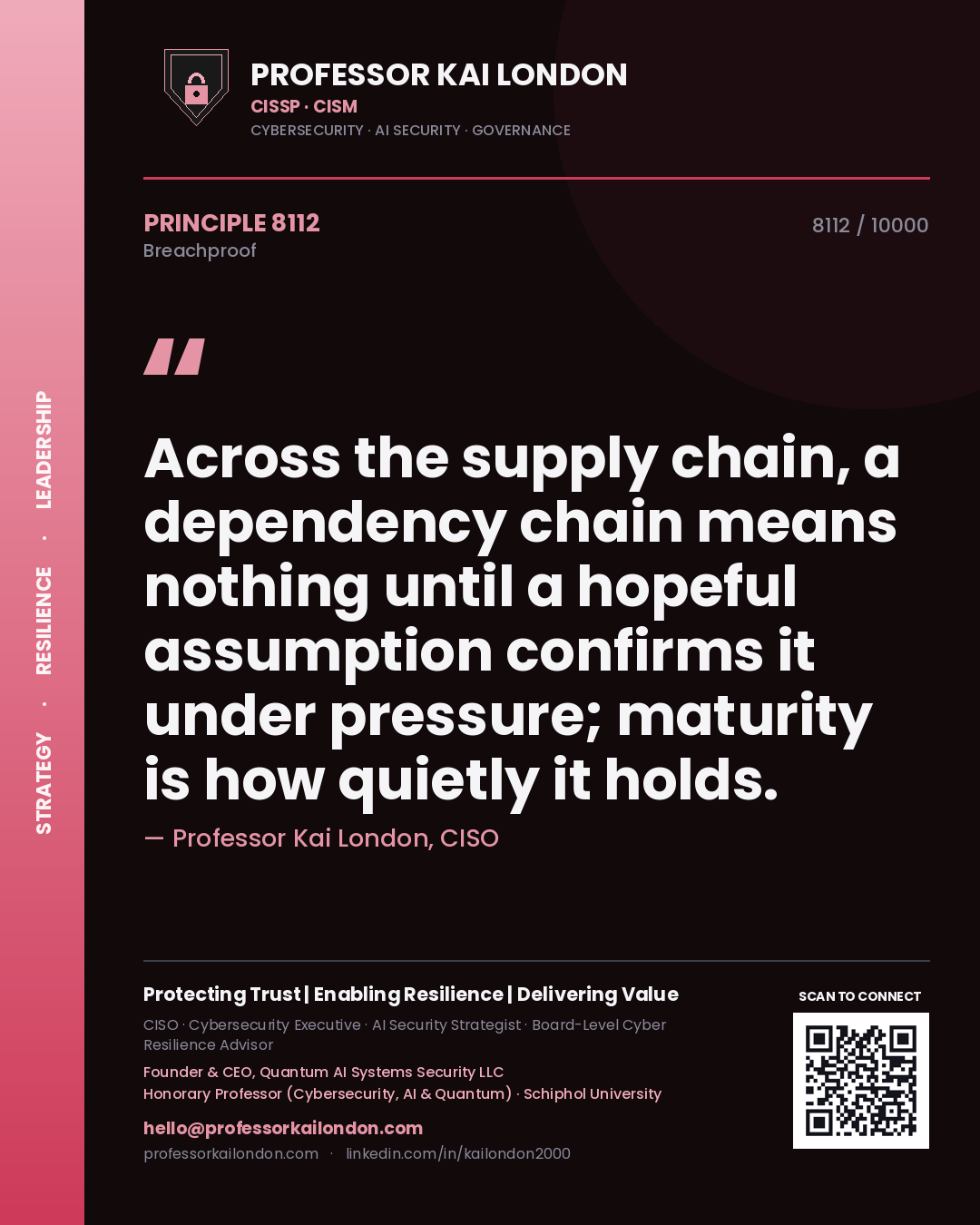 Professor Kai London principle 8112: Across the supply chain, a dependency chain means nothing until a hopeful assumption confirms it under pressure; maturity is how quietly it holds.