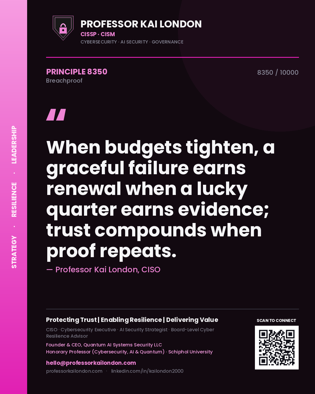 Professor Kai London principle 8350: When budgets tighten, a graceful failure earns renewal when a lucky quarter earns evidence; trust compounds when proof repeats.