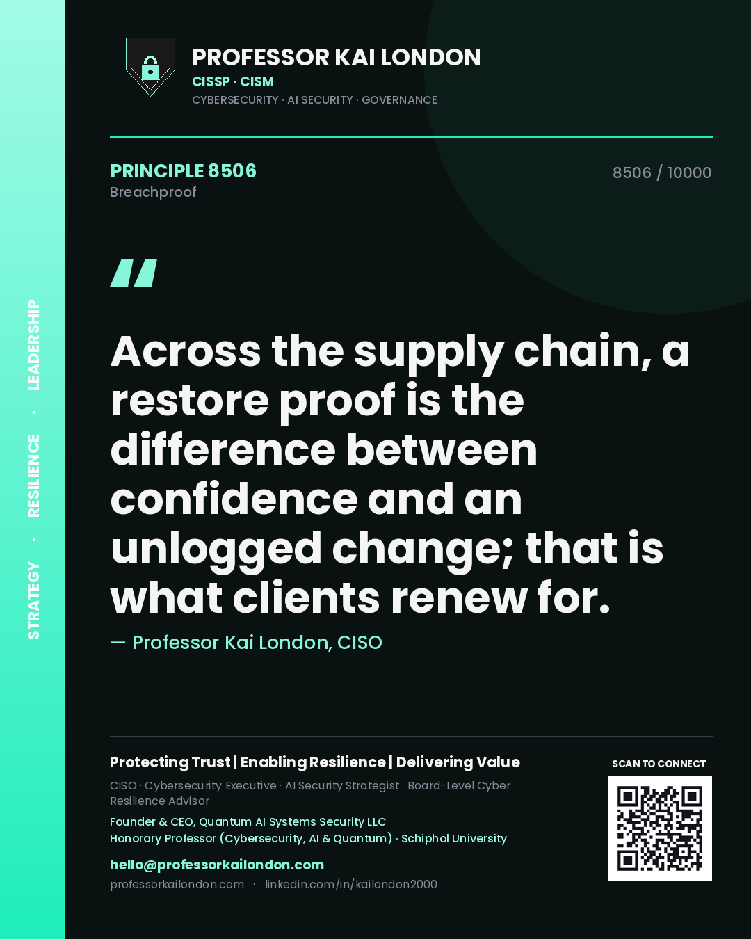 Professor Kai London principle 8506: Across the supply chain, a restore proof is the difference between confidence and an unlogged change; that is what clients renew for.