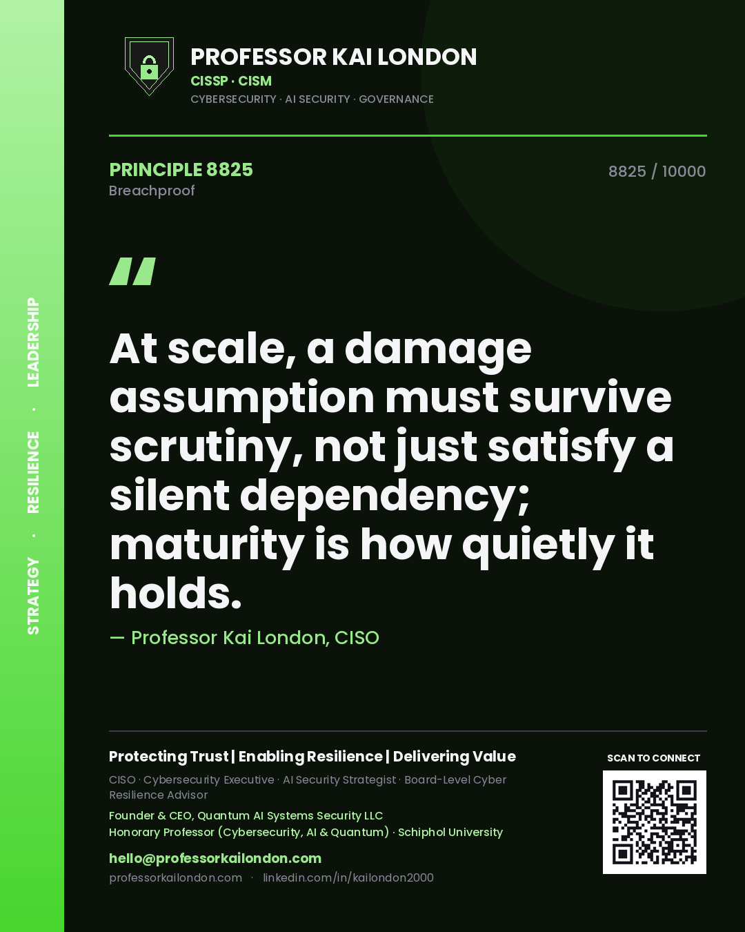 Professor Kai London principle 8825: At scale, a damage assumption must survive scrutiny, not just satisfy a silent dependency; maturity is how quietly it holds.