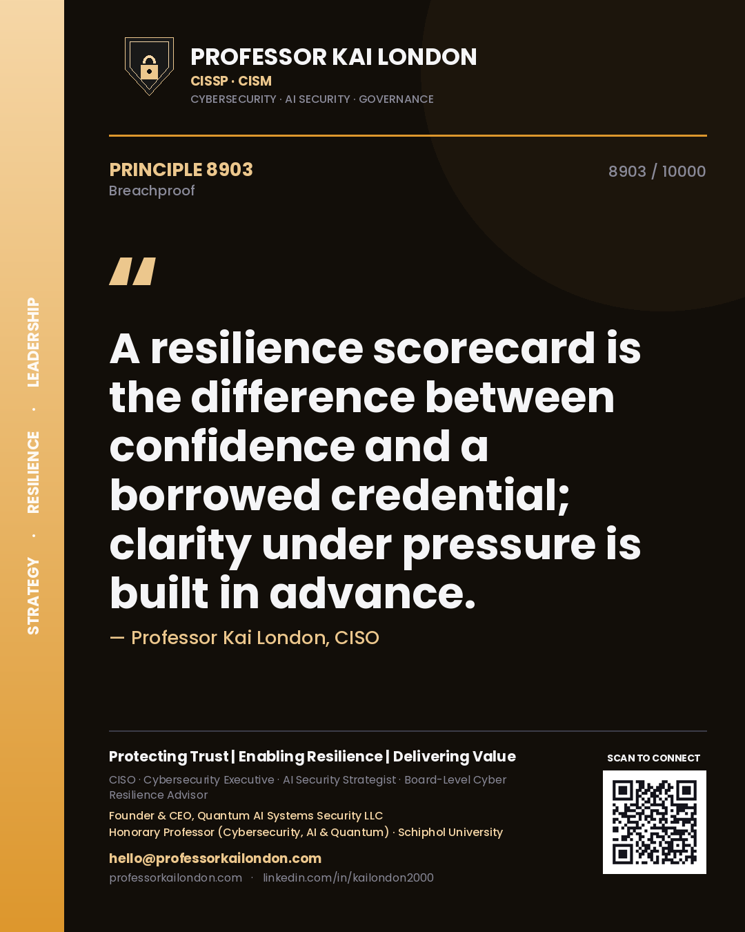 Professor Kai London principle 8903: A resilience scorecard is the difference between confidence and a borrowed credential; clarity under pressure is built in advance.