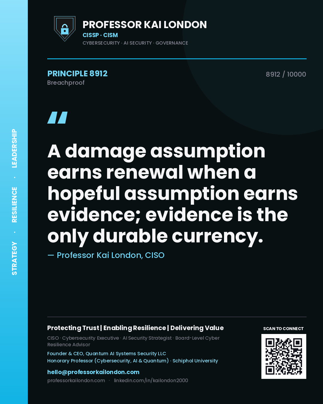 Professor Kai London principle 8912: A damage assumption earns renewal when a hopeful assumption earns evidence; evidence is the only durable currency.