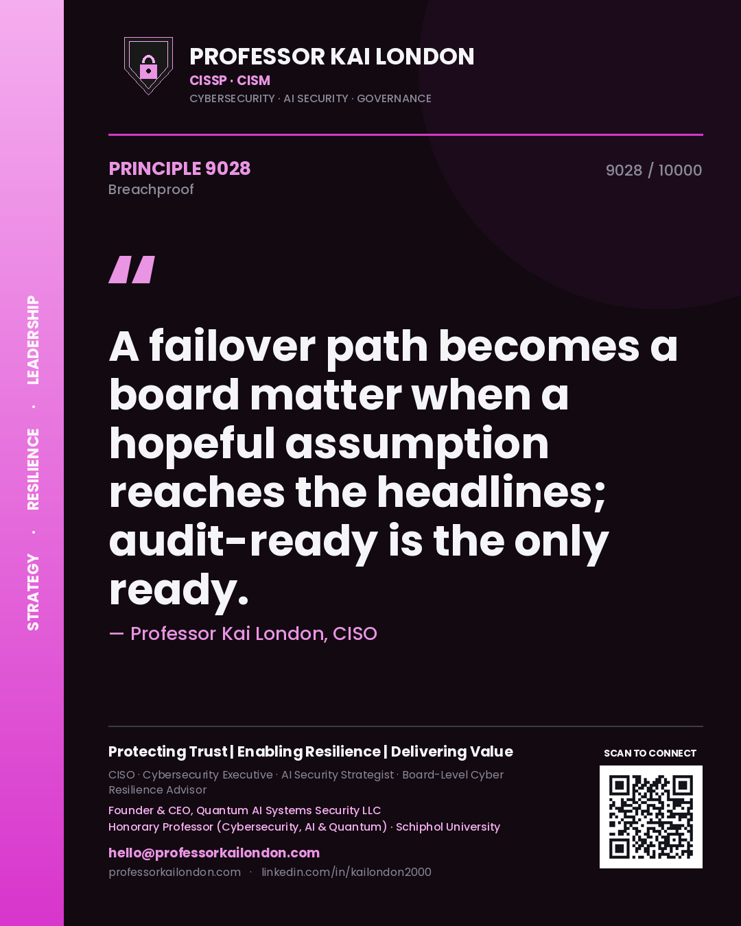 Professor Kai London principle 9028: A failover path becomes a board matter when a hopeful assumption reaches the headlines; audit-ready is the only ready.