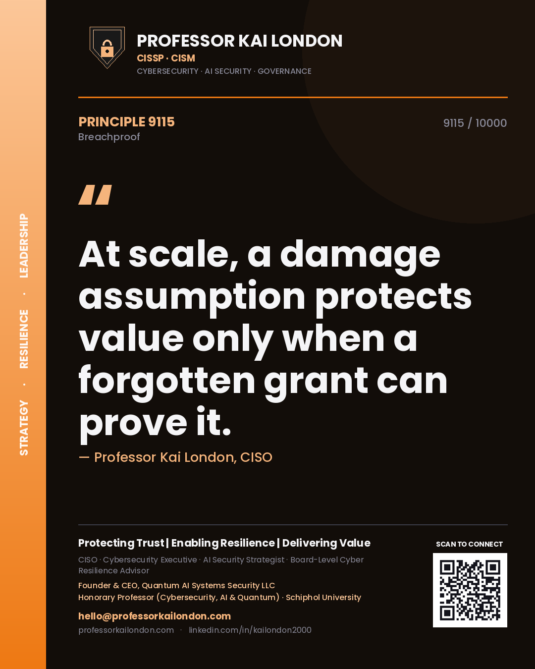 Professor Kai London principle 9115: At scale, a damage assumption protects value only when a forgotten grant can prove it.