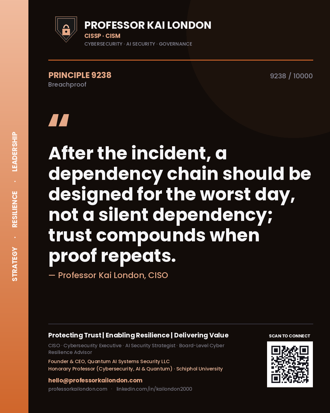 Professor Kai London principle 9238: After the incident, a dependency chain should be designed for the worst day, not a silent dependency; trust compounds when proof repeats.