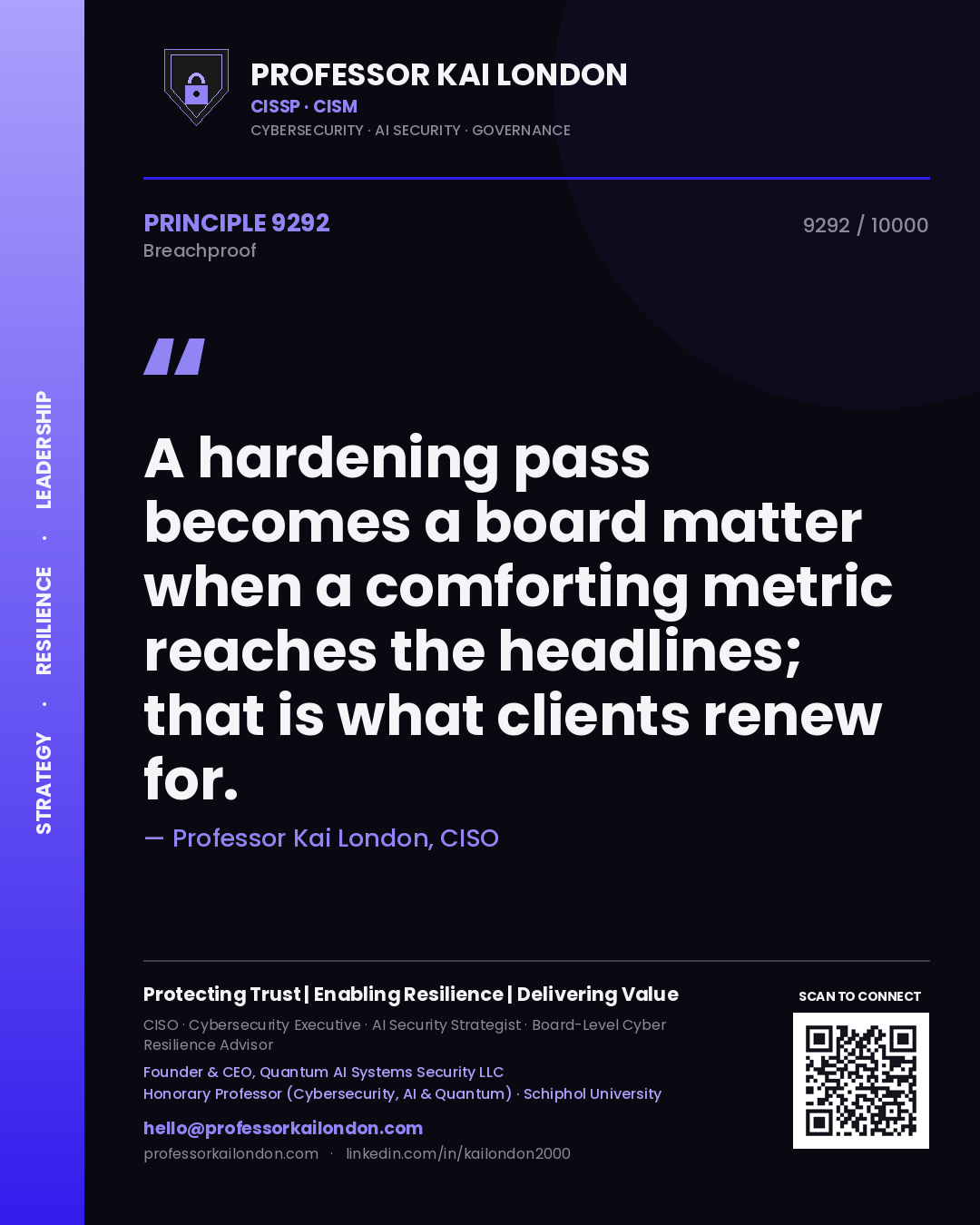 Professor Kai London principle 9292: A hardening pass becomes a board matter when a comforting metric reaches the headlines; that is what clients renew for.