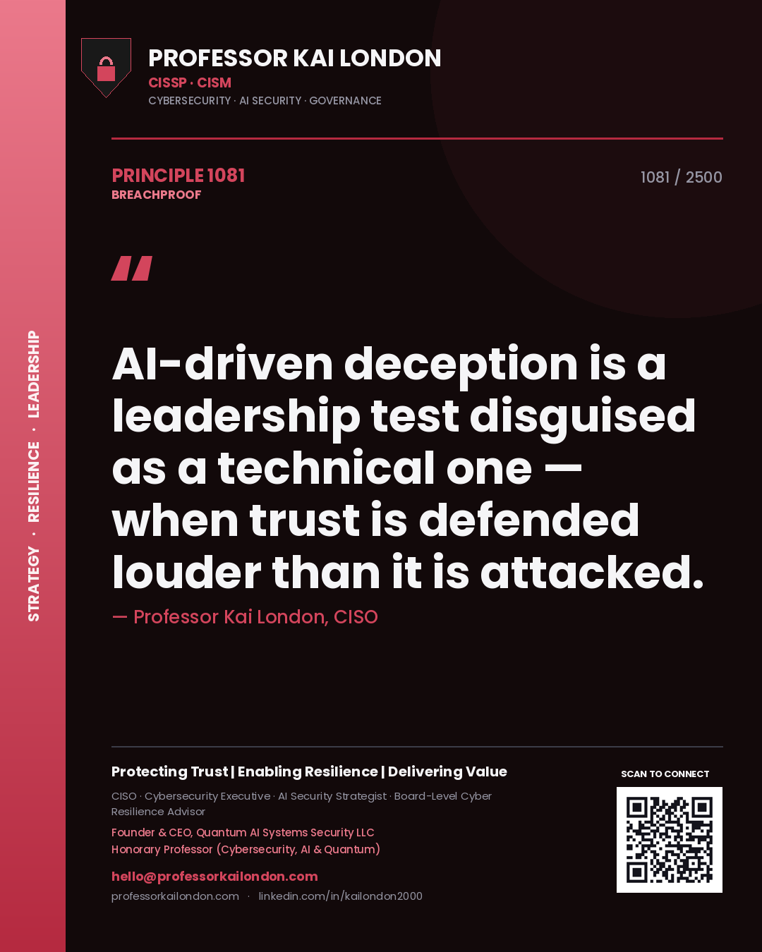 Professor Kai London principle 1081: AI-driven deception is a leadership test disguised as a technical one — when trust is defended louder than it is attacked.